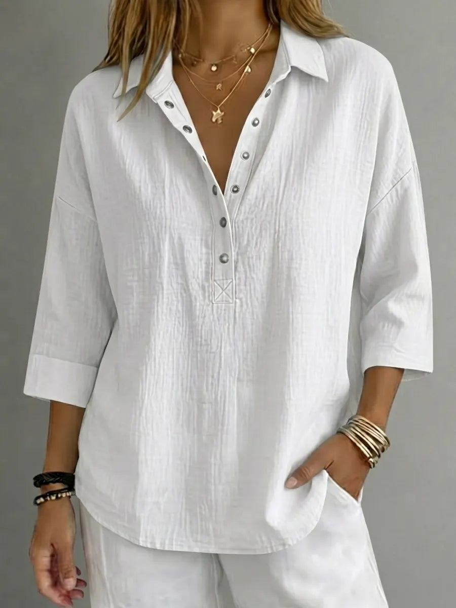 New Arrival🔥 Women's Casual Linen Blend Henley 3/4 Sleeve Shirt