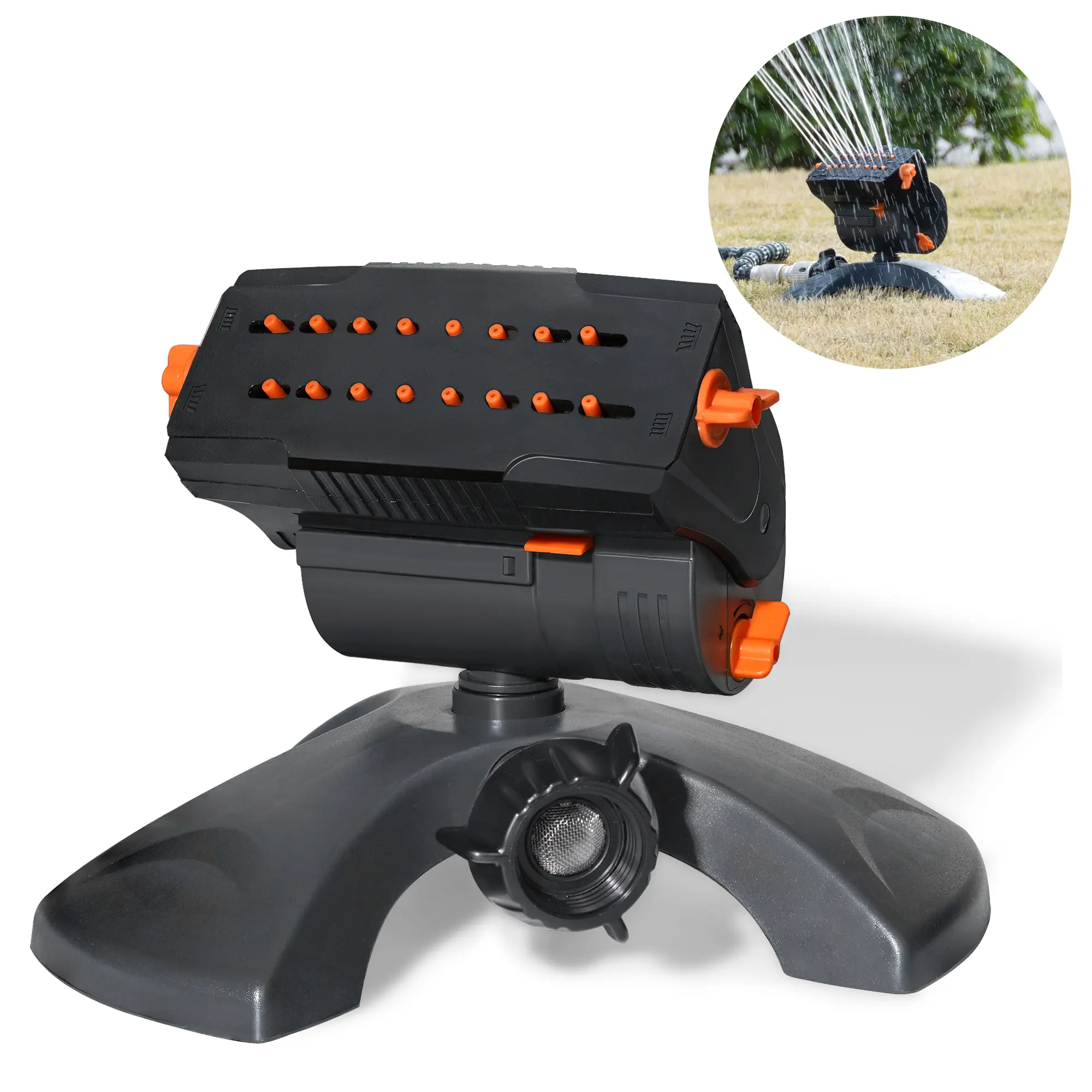 Automatic Garden Sprinkler System  Heavy-Duty Base • Adjustable Spray Width, Range & Flow