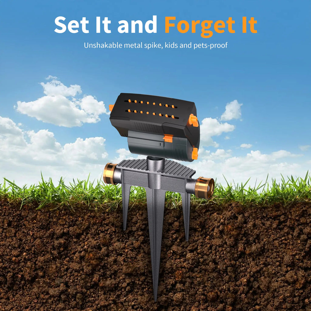 Automatic Garden Sprinkler System  Heavy-Duty Base • Adjustable Spray Width, Range & Flow