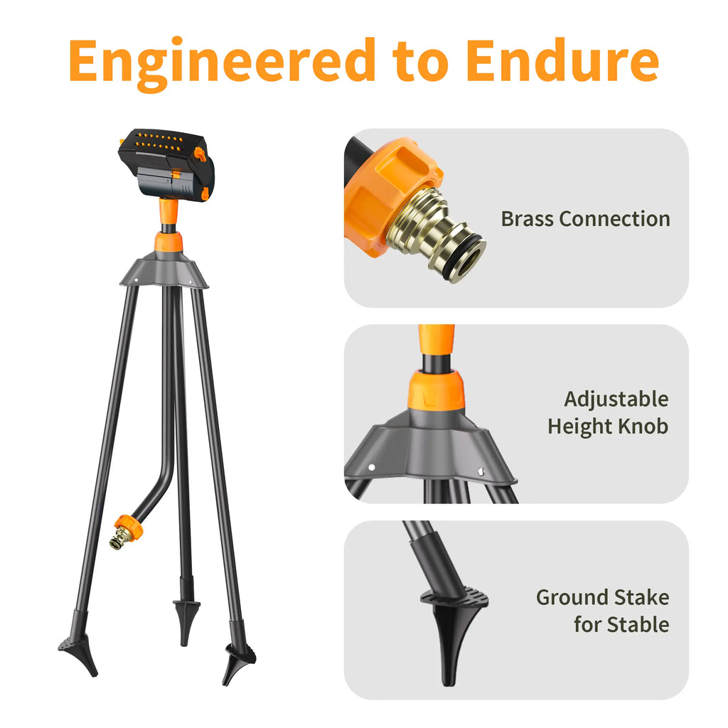 Automatic Garden Sprinkler System  Heavy-Duty Base • Adjustable Spray Width, Range & Flow