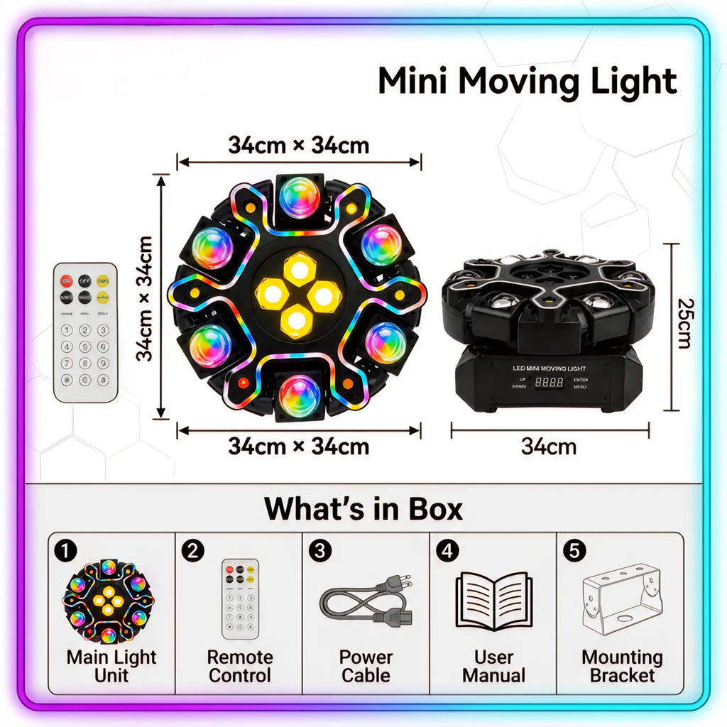 3D RGB Rotating Beam Light | Music Sync Party Lamp