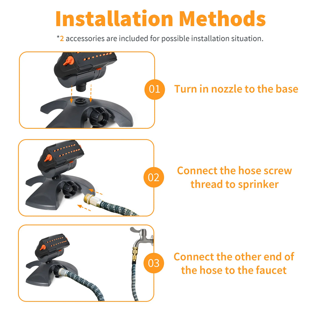 Automatic Garden Sprinkler System  Heavy-Duty Base • Adjustable Spray Width, Range & Flow