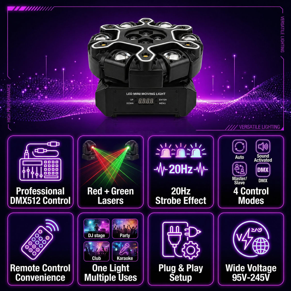 3D RGB Rotating Beam Light | Music Sync Party Lamp